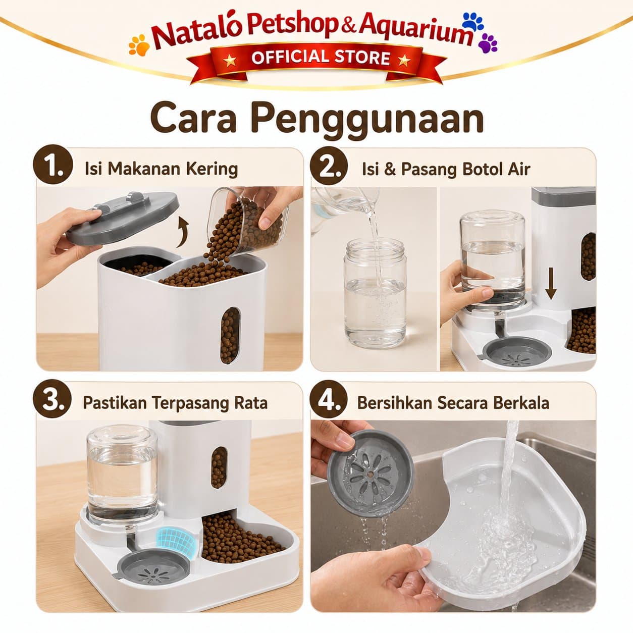 Dispenser 2in1 DC 168 - Tempat Makan Minum Hewan Peliharaan Kucing Anjing Pet Food Water - gambar 3