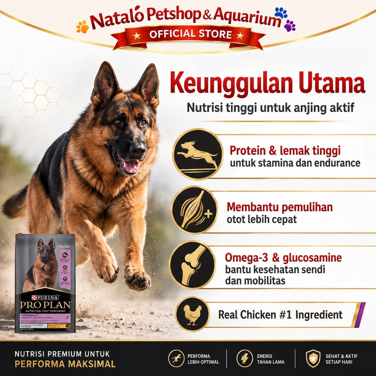 PRO PLAN Performance All Age & All Size 20KG Dog Food Chicken Formula - Makanan Anjing Semua Umur dan Jenis Ras untuk Performa / Aktif / Pekerja / Daya Tahan / Hamil Menyusui 20 KG - gambar 2