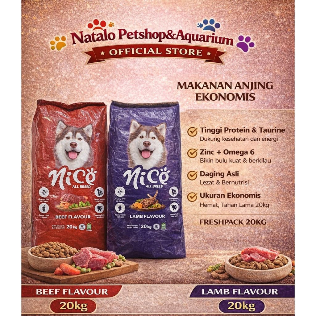 Nice Dog 20KG - All Breed Dog Dry Food - Makanan Anjing Kering Dewasa Beef / Lamb - Sapi / Domba - Pelet / Pakan Dewasa - gambar 1