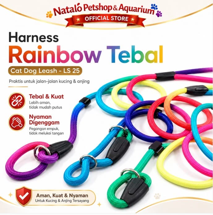 Harness Rainbow ikat Leher/Tali tuntun Kucing/Anjing/Kelinci Tebal Berkualitas