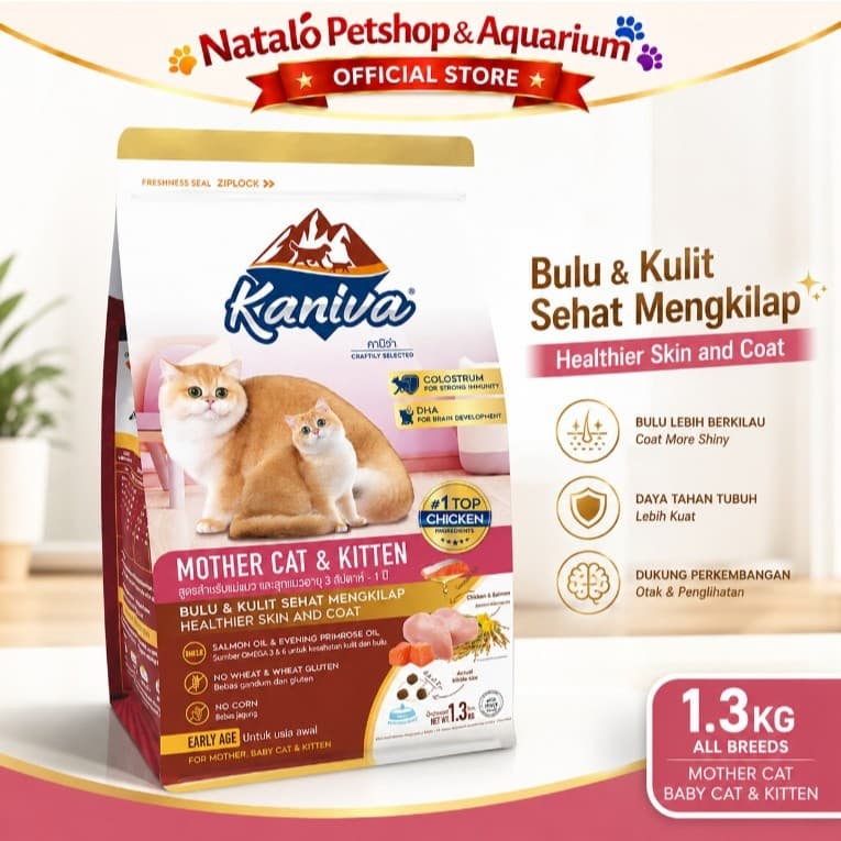 Kaniva Mother Cat & Kitten 1.3KG Dry Food - Holistic Healthy Skin and Coat - Premium Makanan Kucing Kering untuk Ibu Hamil Menyusul Anak Kucing Adult 1.3 KG - gambar 1