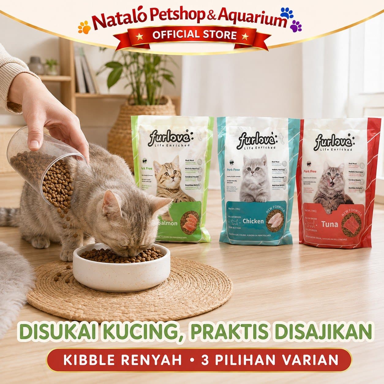 Furlove Kitten & Adult Dry Cat Food 1KG All Life Stages - Makanan Anak dan Kucing Dewasa / Semua Umur 1 KG - Tuna Salmon Chicken - gambar 5
