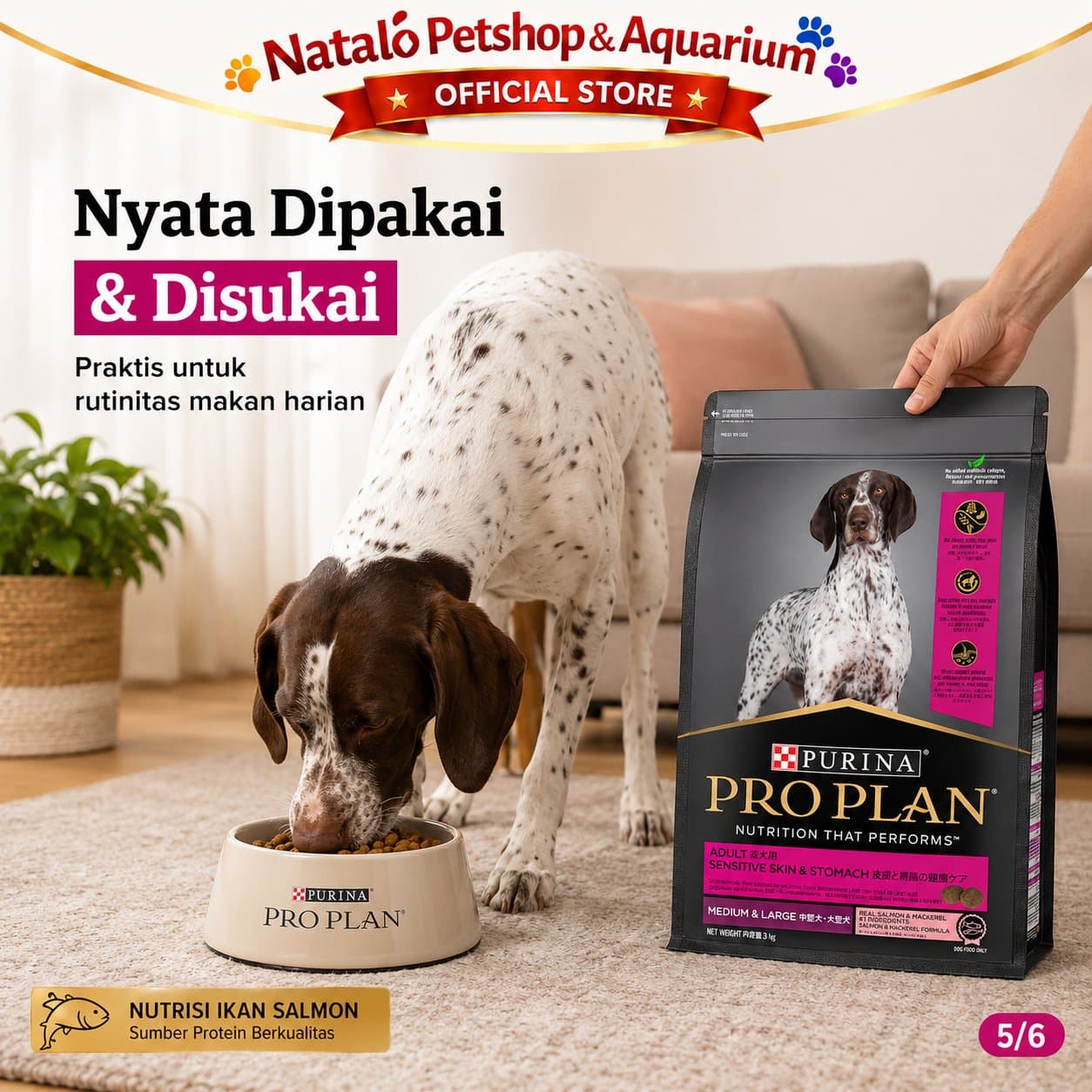 PRO PLAN Sensitive Skin Stomach 3KG Medium & Large Breed Adult Dog Food / Salmon & Mackerel Formula - Makanan Anjing Dewasa PROPLAN Ras Sedang Besar untuk Kulit dan Pencernaan 3 KG - gambar 5