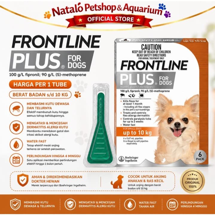 Frontline Plus for PUPPY and SMALL DOG - Harga untuk 1 TUBE / PIPET / AMPUL - Berat Badan hingga 10KG - Obat Kutu Anjing Ampuh - gambar 1
