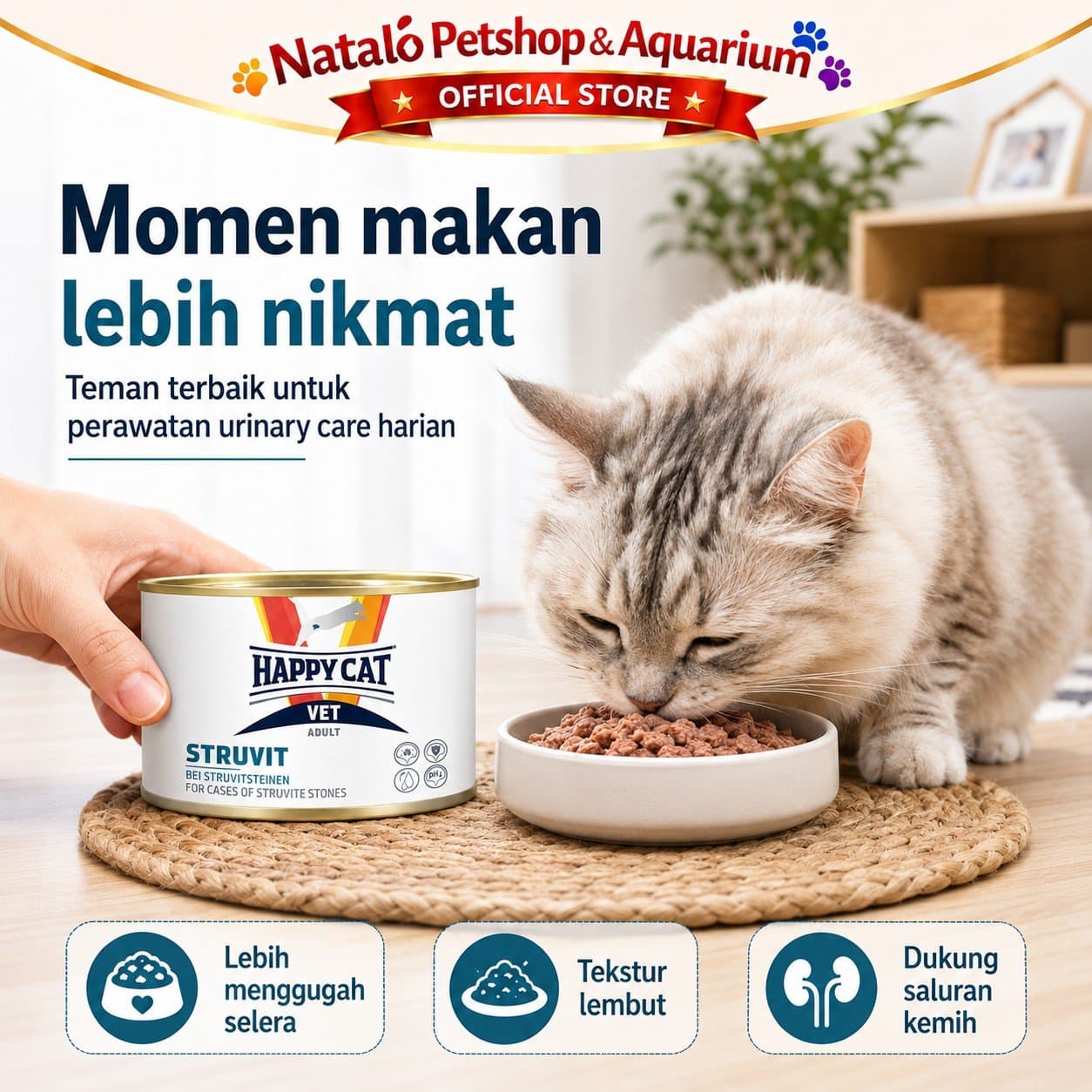 Happy Cat Vet Kaleng Urinary S/O Struvit 200 GR - Makanan Basah Kucing untuk Pengobatan Saluran Kencing Kemih 200GR - gambar 5
