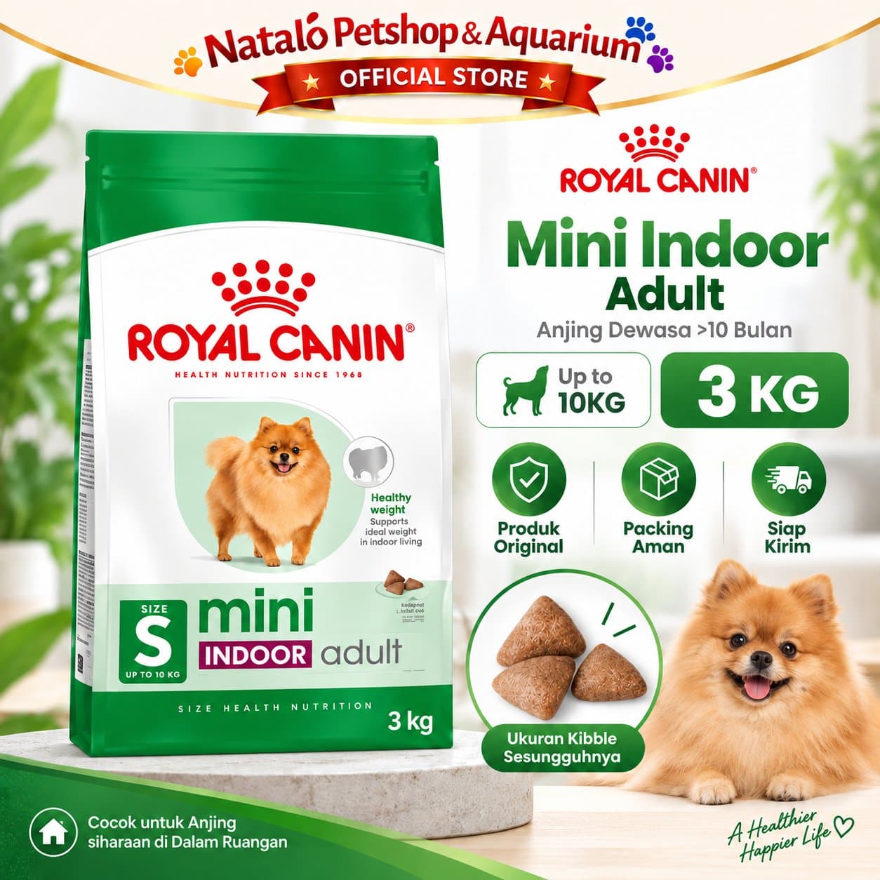 Royal Canin Mini Indoor Adult 3KG Small Breed Dry Dog Food - Makanan Anjing Dewasa Kecil Rumahan Membantu Mengurangi Bau Feses 3 KG - gambar 1