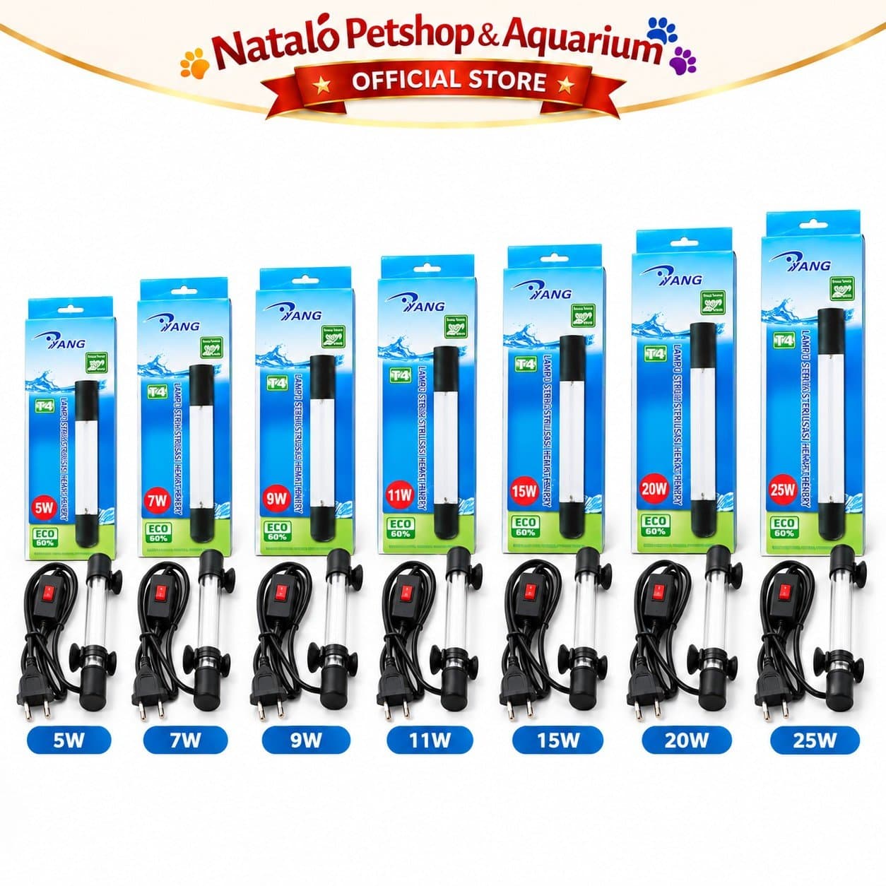 YANG T4 Lampu UV Sterilizer Celup Selam Aquarium Kolam Koi 5 Watt 7 Watt 9 Watt 11 Watt 15 Watt 20 Watt 25 Watt UV Light Ultraviolet Sterilisasi Air Anti Alga Air Hijau Aquascape Filter Kolam Ikan - gambar 6