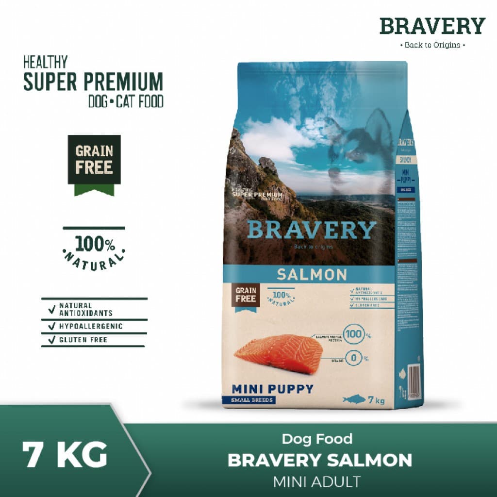 Bravery Mini Puppy SALMON 7KG Makanan Anak Anjing Small Breed Dog Super Premium Pelet - gambar 1
