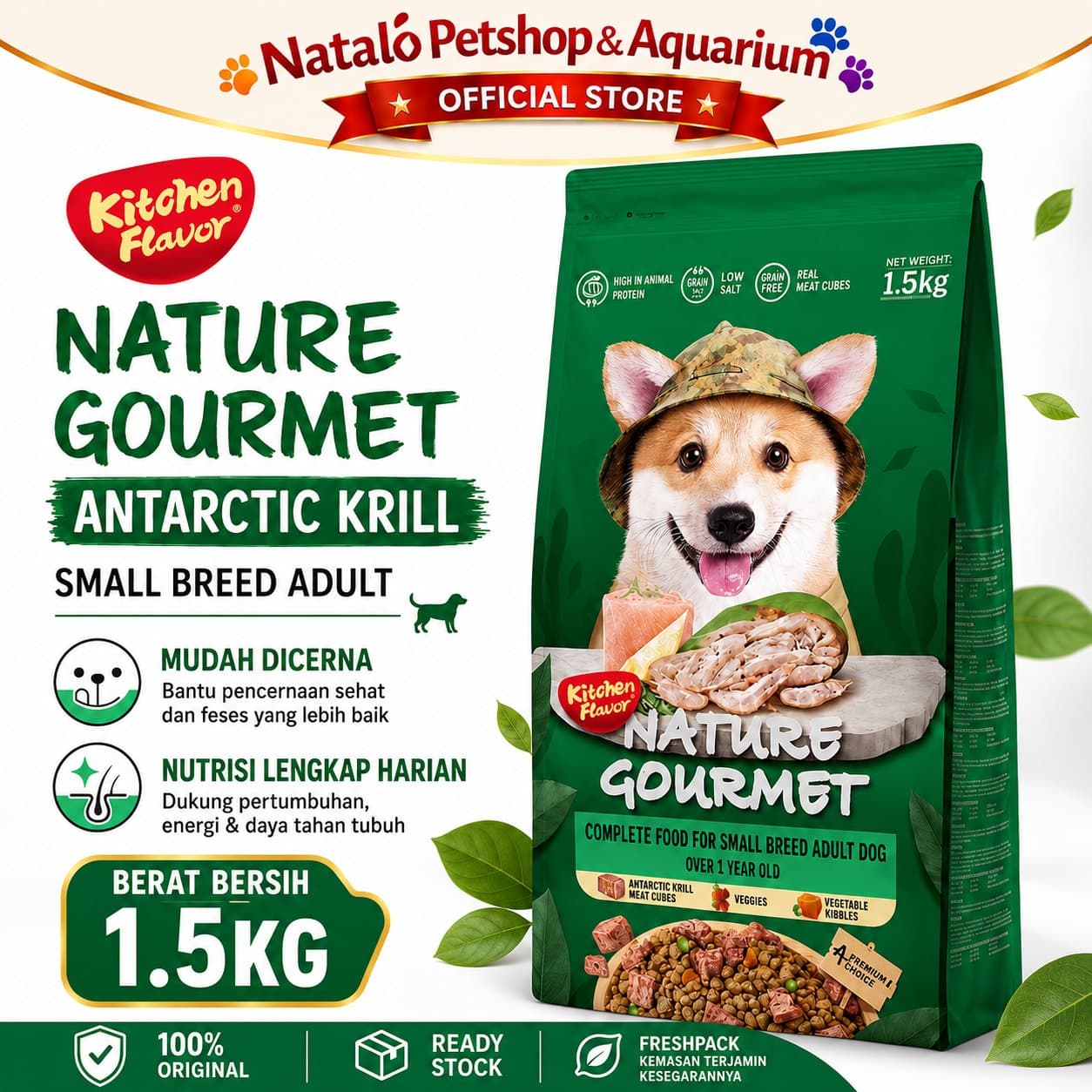 Kitchen Flavor Nature Gourmet Complete Dog Food for Small Breed Adult 1.5KG - Makanan Kering Anjing Dewasa Ras Kecil Mini 1.5 KG - gambar 1