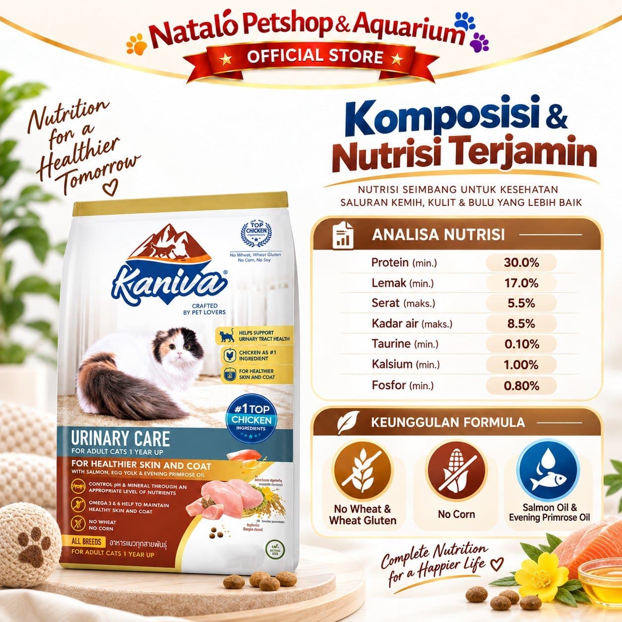 Kaniva Urinary Care Cat 1.3KG Dry Food - Masalah Kantung Kemih Susah Pipis - Holistic Healthy Skin and Coat - Premium Makanan Kucing Kering untuk Segala Usia All Life Stages Adult Kitten Dewasa Anak K - gambar 4