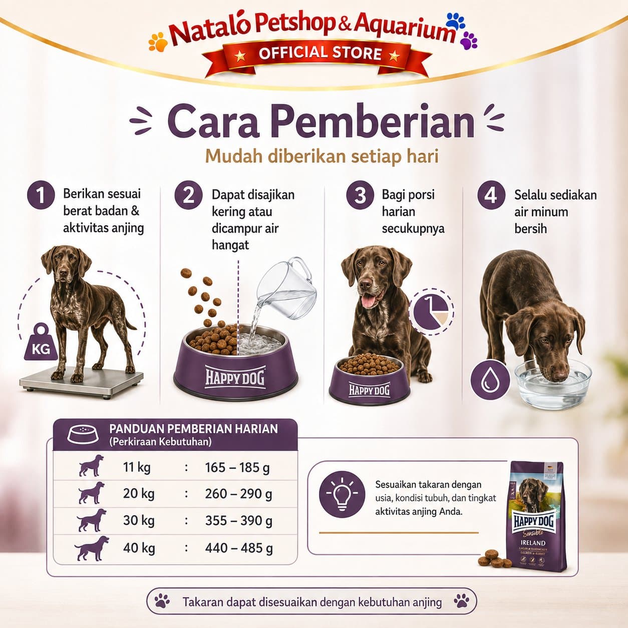 Happy Dog Sensible Ireland 11KG Medium Large Breed Adult Dog Food Salmon & Rabbit - Makanan Anjing Dewasa Irland Ras Besar Super Premium 11 KG - gambar 3