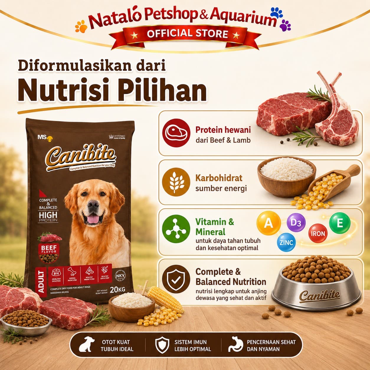 Canibite Adult Dry Dog Food Beef / Lamb 20KG - Makanan Kering Anjing Dewasa 20 KG - gambar 4