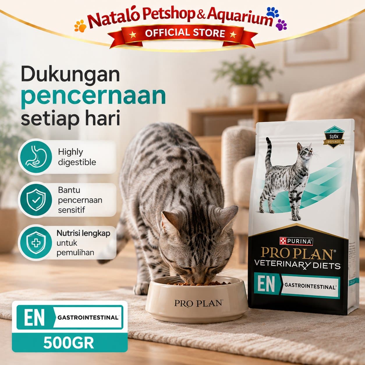 Pro Plan Gastrointestinal 500 GR - Makanan Kucing Dewasa PROPLAN untuk Pencernaan Mencret Diare Freshpack 500GR / Gastro Intestinal Cat - Veterinary Diets Dry Food - gambar 5