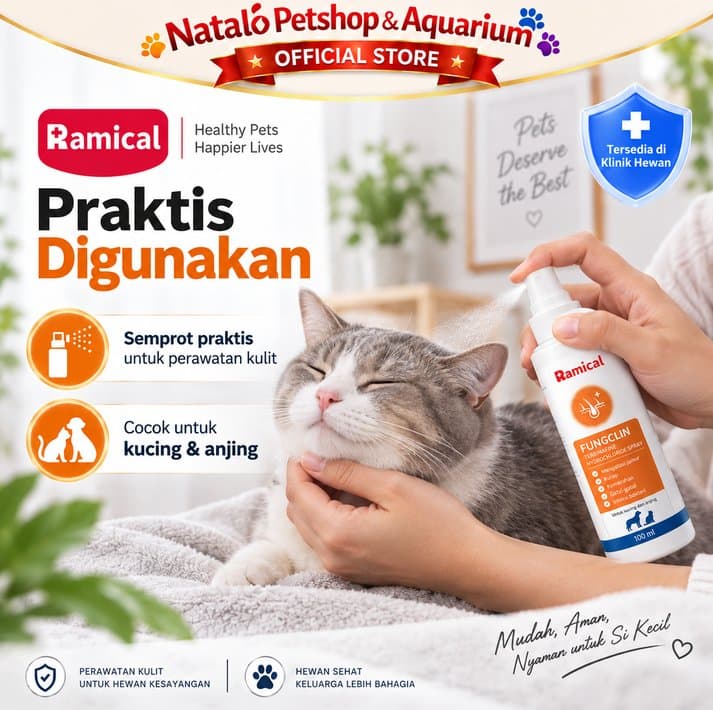 Ramical FUNGCLIN Spray 100ML - Obat Semprot Kulit Nati Jamur Kurap Gatal Infeksi untuk Hewan Peliharaan - gambar 5