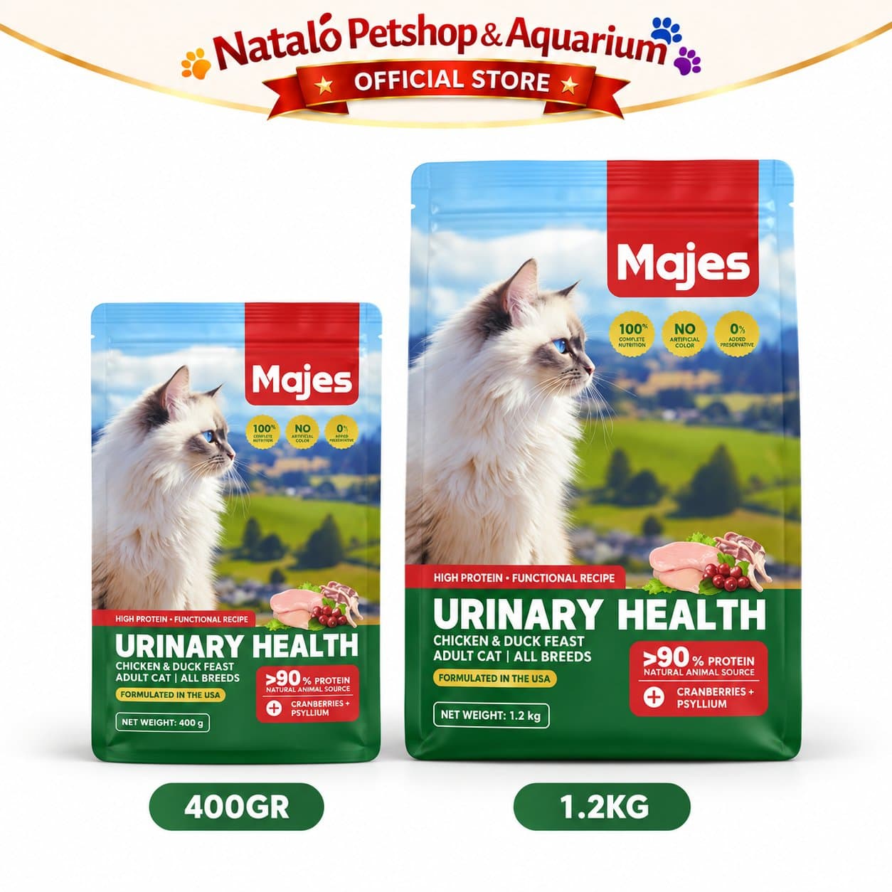 MAJES High Protein Urinary Health Chicken & Duck Feast 400GR / 1.2KG Adult Dry Cat Food - Makanan Kucing Dewasa untuk Kesehatan Saluran Kencing Kemih / Pecegahan FLUTD 400 GR / 1.2 KG - gambar 6