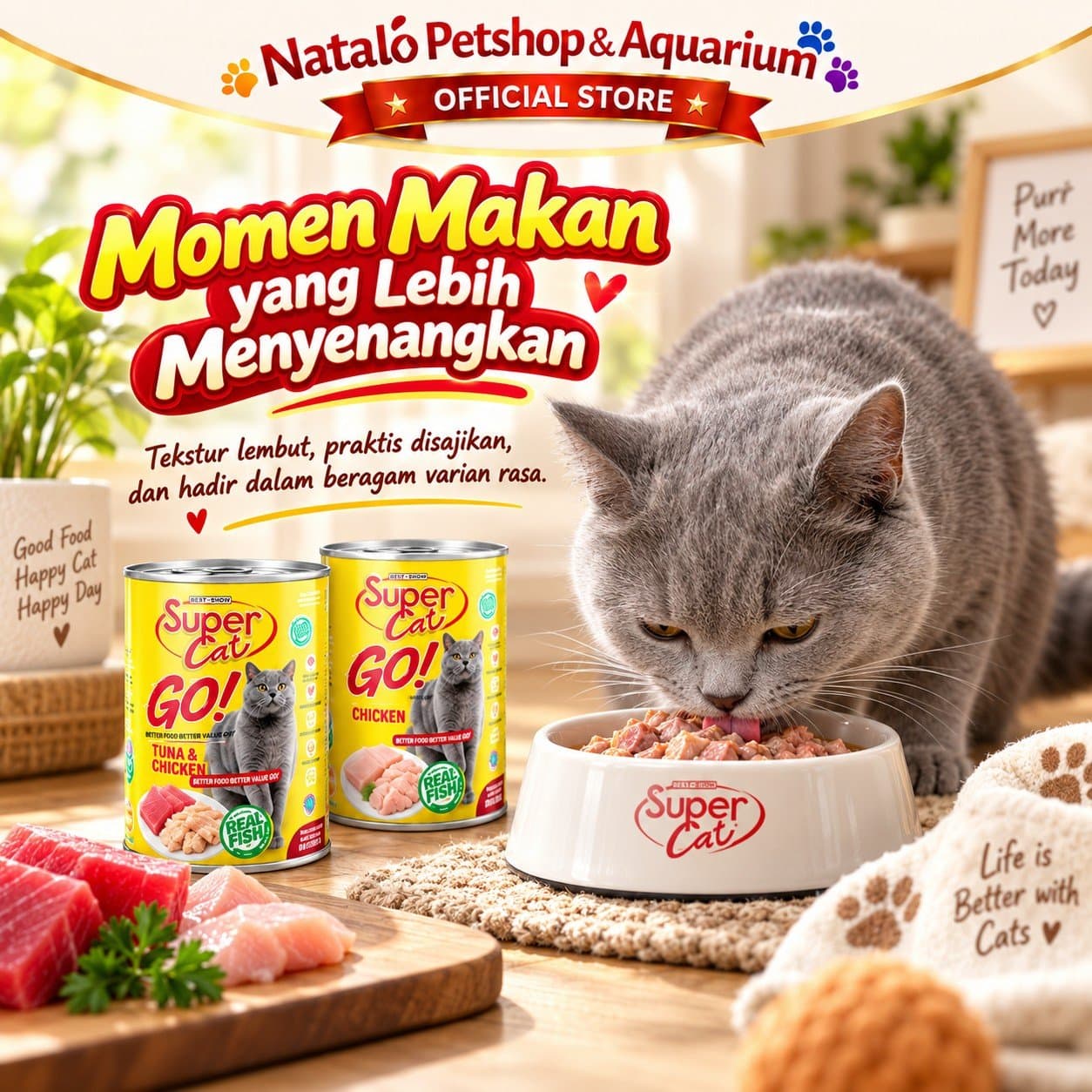 Super Cat GO! Kitten & Adult Wet Cat Food 1 DUS isi (24pcs x400gr) - Makanan Basah Kaleng Supercat GO Anak & Kucing Dewasa - gambar 5