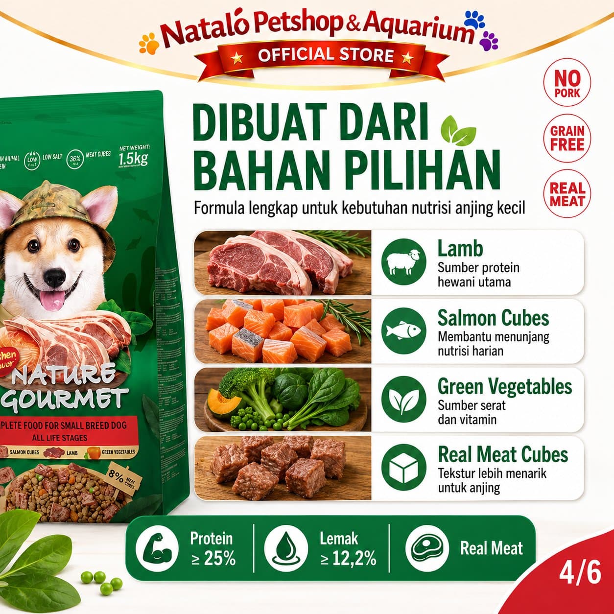 Kitchen Flavor Nature Gourmet Complete Food for Small Breed Dog Lamb All Life Stages 1.5KG - Makanan Anjing Semua Umur Rasa Domba 1.5 KG - gambar 4