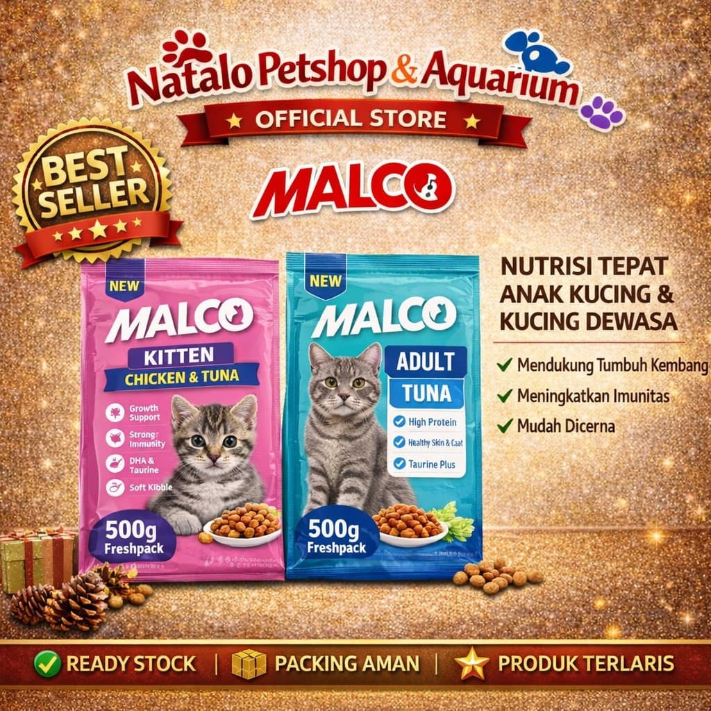 Malco Dry Cat Food Kitten / Adult 500 GR - Makanan Kering Anak Kucing / Dewasa 500GR - gambar 1