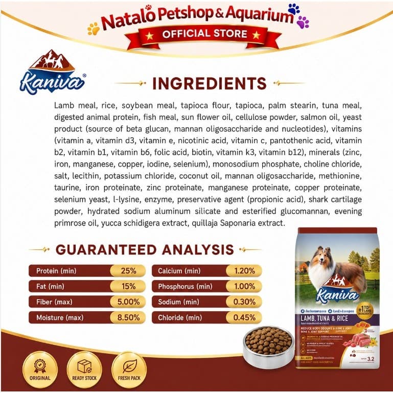 Kaniva Dog Lamb Tuna & Rice 3.2KG Dry Food - Skin Coat All Life Stages - Premium Makanan Anjing Kering rasa Domba Segala Usia Anak Dewasa Medium Large Breed Puppy Adult 3.2 KG - gambar 4
