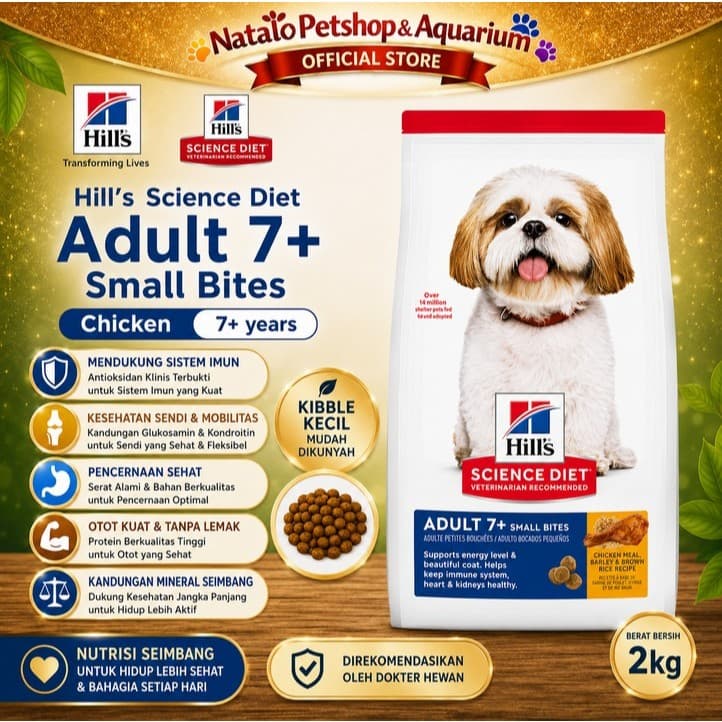 Science Diet Adult 7+ Small Bites 2KG Senior Dog Food Chicken / Makanan Anjing Tua Kecil - gambar 1