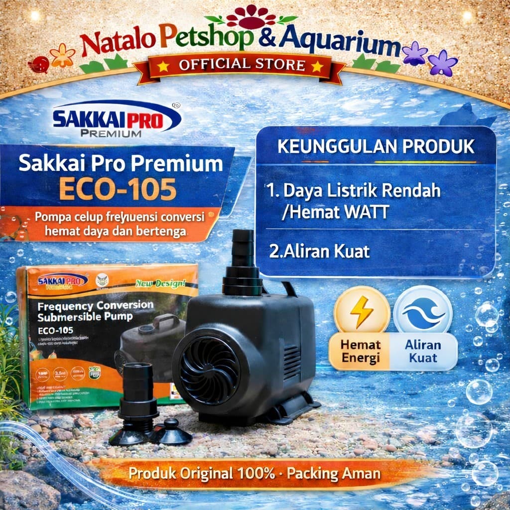 Sakkai Pro Premium ECO 105 - Submersible Pump ECO-105 Pompa Kolam Aquarium Kolam Hemat WATT - gambar 1