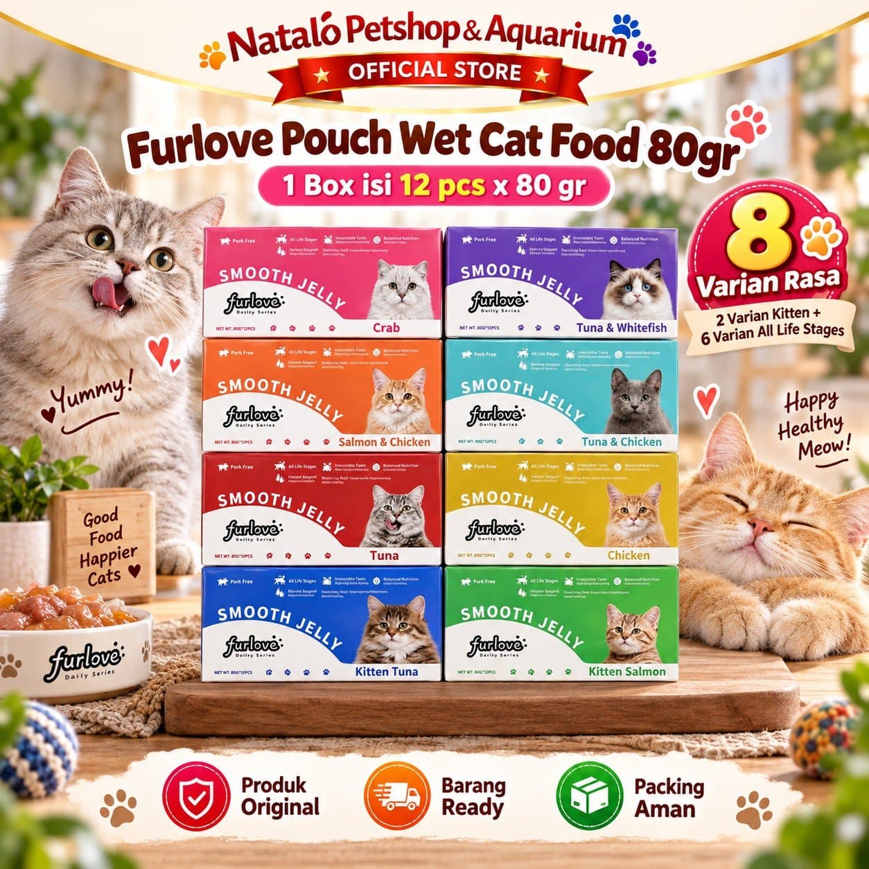 Furlove Pouch Wet Cat food 1 BOX isi (12pcs x 85gr) All Life Stages - Makanan Basah Saset Kucing Semua Tahap Usia - gambar 1