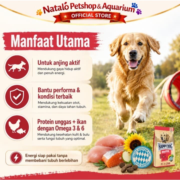 Happy Dog Naturcroq Active 15KG Medium Large Breed Adult Dog Food - Makanan Anjing Dewasa Ras Besar yang Aktif 15 KG - gambar 2