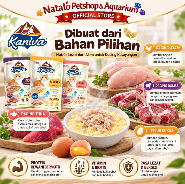 Kaniva Steamed Egg Pouch 70gr Wet Food Kucing Chicken Tuna Lamb High Protein No Grain Makanan Kucing Basah - gambar 4