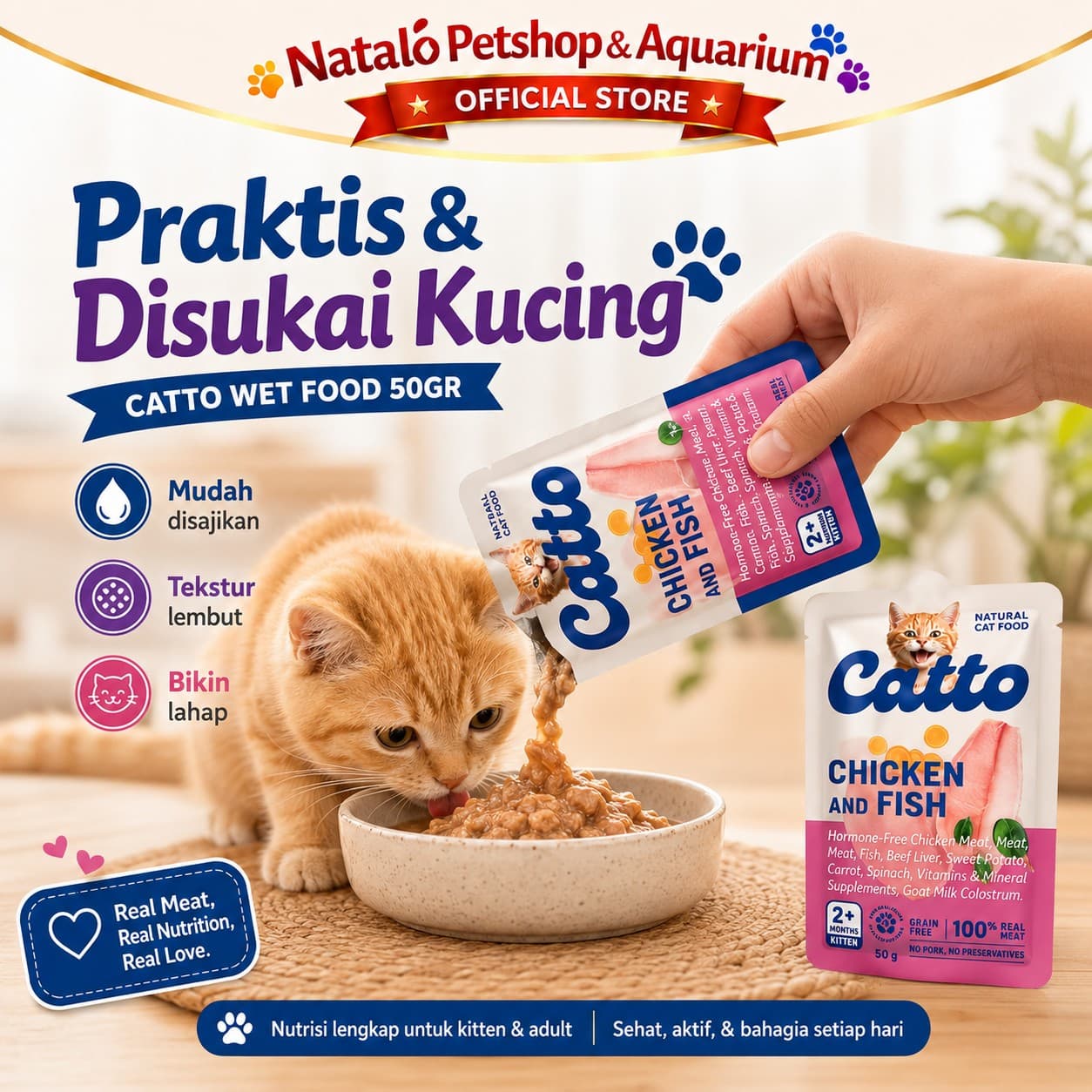Catto Natural Wet Kitten and Adult Pouch Cat Food 50GR - Makanan Basah Saset Anak dan Kucing Dewasa 50 GR - gambar 5