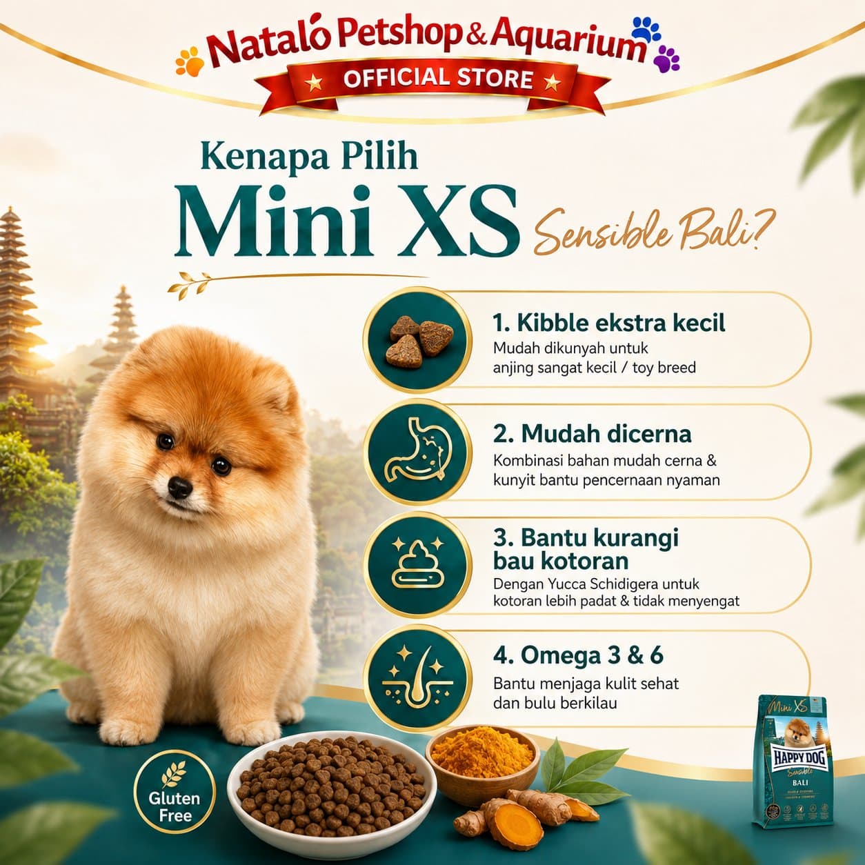 Happy Dog Supreme Mini XS Sensible Bali 1.3 KG Small Breed Dog Food - Makanan Anjing Dewasa Ras Kecil Freshpack 1.3KG - gambar 2