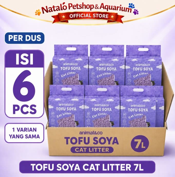 Animal&Co Tofu Soya per DUS isi 6 pcs x 7LT Pasir Kucing Gumpal Cat Litter 7 Liter L / Animal n Co Wangi Bersih Ramah Lingkungan BOX Grosir Murah - gambar 1