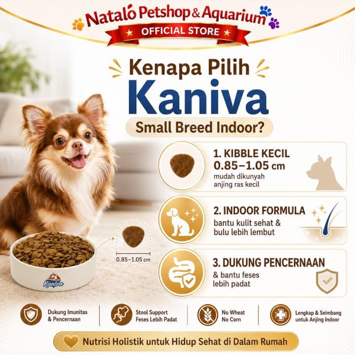 Kaniva Dog Small Breed Indoor 1.3KG Dry Food - All Life Stages - Premium Dry Food / Makanan Anjing Kering Ras Kecil Mini Adult Puppy rasa Salmon Segala Usia Anak Dewasa 1.3 KG - gambar 2