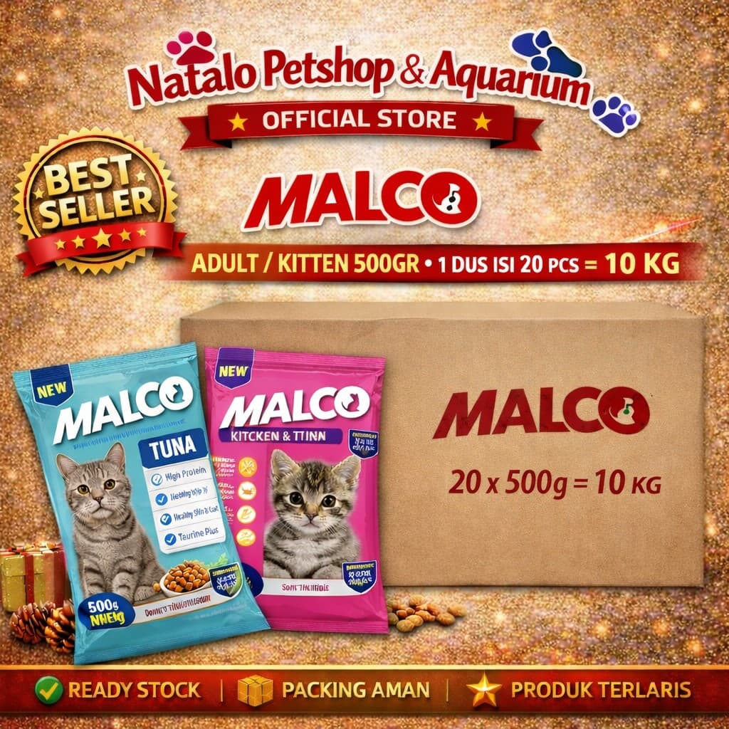 Malco Kitten / Adult 500GR x 20pcs ( 1 Dus / Box ) Grosir - Kitten / Adult Cat Food - Makanan Kering Anak Kucing / Kucing Dewasa 500 GR FRESHPACK x 20 pcs = 10KG / 10 KG per karton - gambar 1