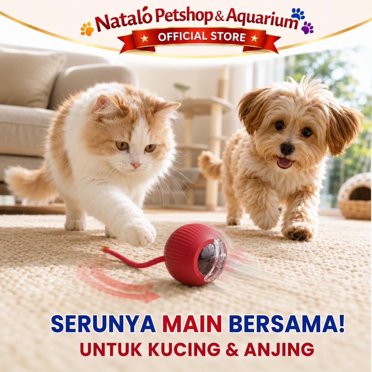 Pet Mainan Bola Listrik Berputar Otomatis / Gulir Cerdas Kucing Anjing Pintar Lucu Hewan Peliharaan Cat Dog Toy Automatic Roller Gulung TY 231 - gambar 5