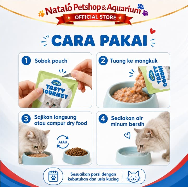 Woo Tasty Gourmet Cat Pouch 80GR Makanan Basah Kucing Rasa Salmon / Tuna / Mackerel 80 GR Wet Food Saset Sachet Daging Majes - gambar 3