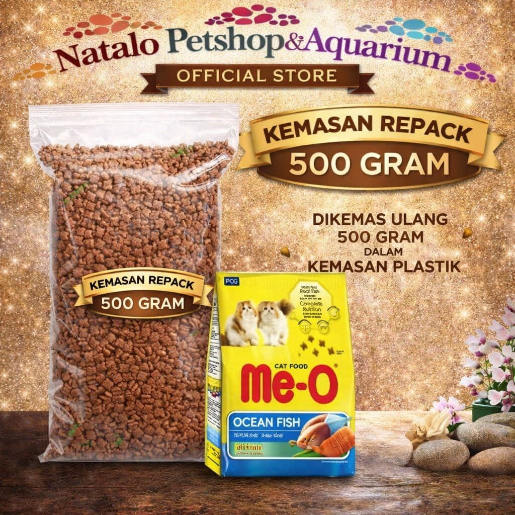 Me-O Kitten Cat Food Ocean Fish 500GR REPACK - Makanan Anak Kucing Premium Meo - gambar 1