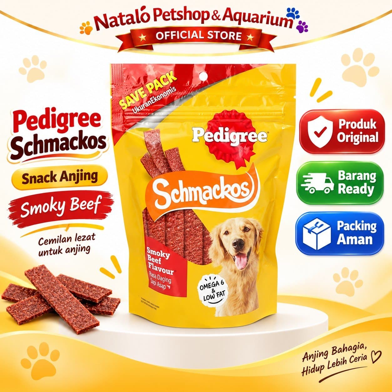 Pedigree Schmackos Smoky Beef 300gr Snack Anjing Dog Treat Camilan Anjing Rasa Daging Sapi Asap Chewy Treat Save Pack