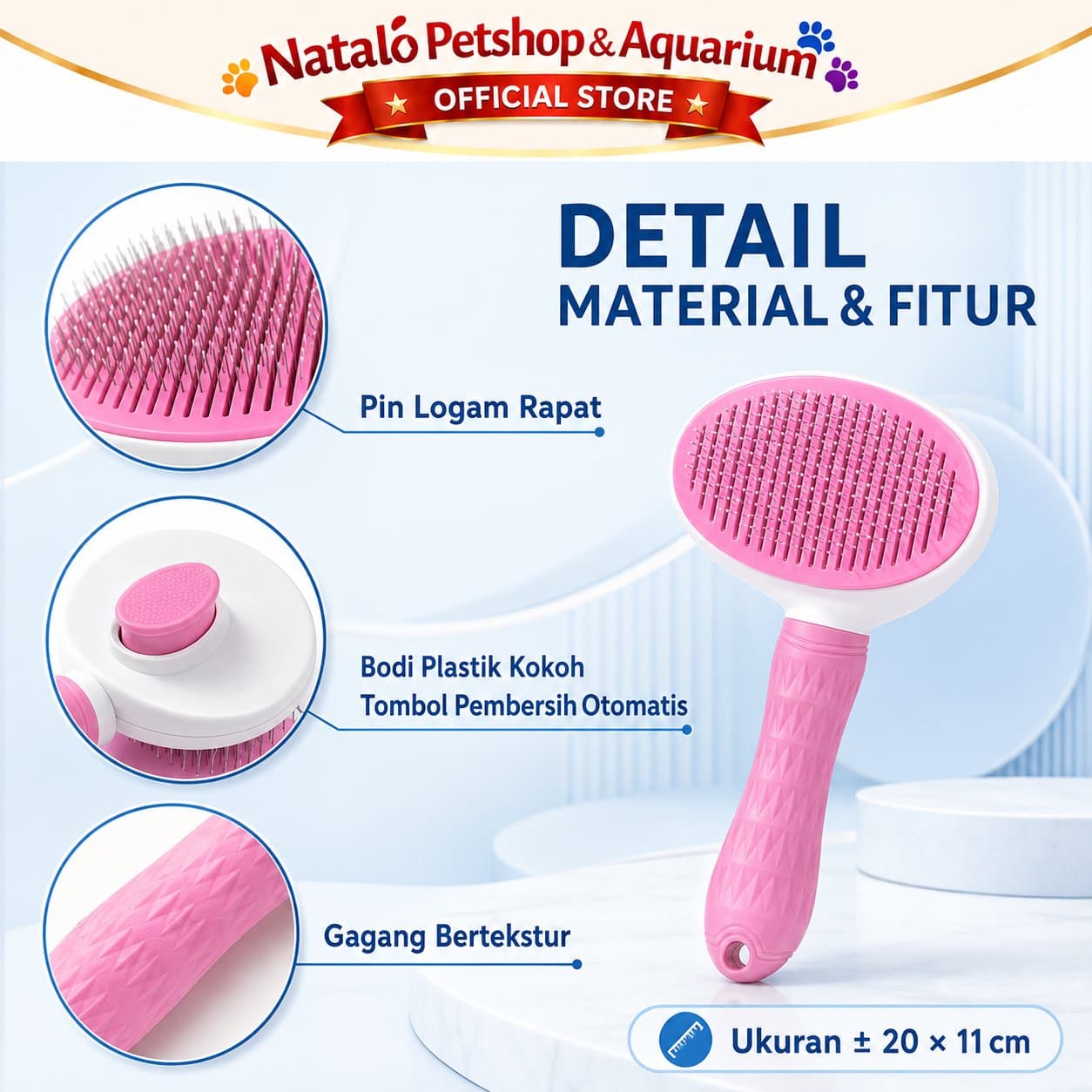 Sisir Slicker Automatic Hewan Kucing Anjing Kelinci SR 52 Pet Brush Cat Dog Otomatis - gambar 5