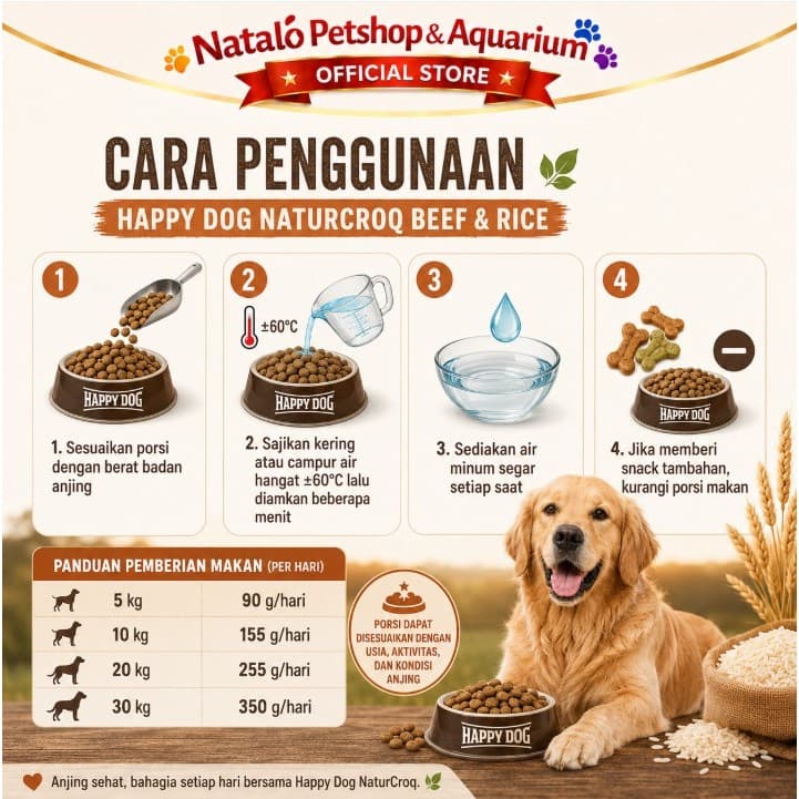 Happy Dog NaturCroq Beef & Rice 1KG Medium Large Breed Adult Dog Food - Makanan Anjing Dewasa Ras Besar Rasa Daging Sapi 1 KG - gambar 3