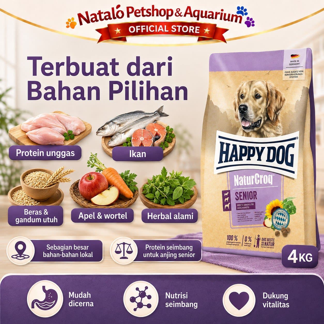 Happy Dog NaturCroq Senior 4KG Medium Large Breed Dog Food - Makanan Anjing Tua / Berumur Ras Besar 4 KG - gambar 4