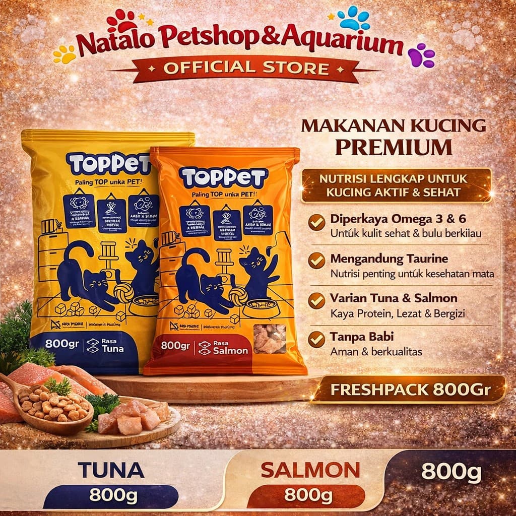 Toppet Adult Dry Cat Food 800GR - Makanan Kucing Dewasa Tuna Salmon Ekonomis Murah - gambar 1