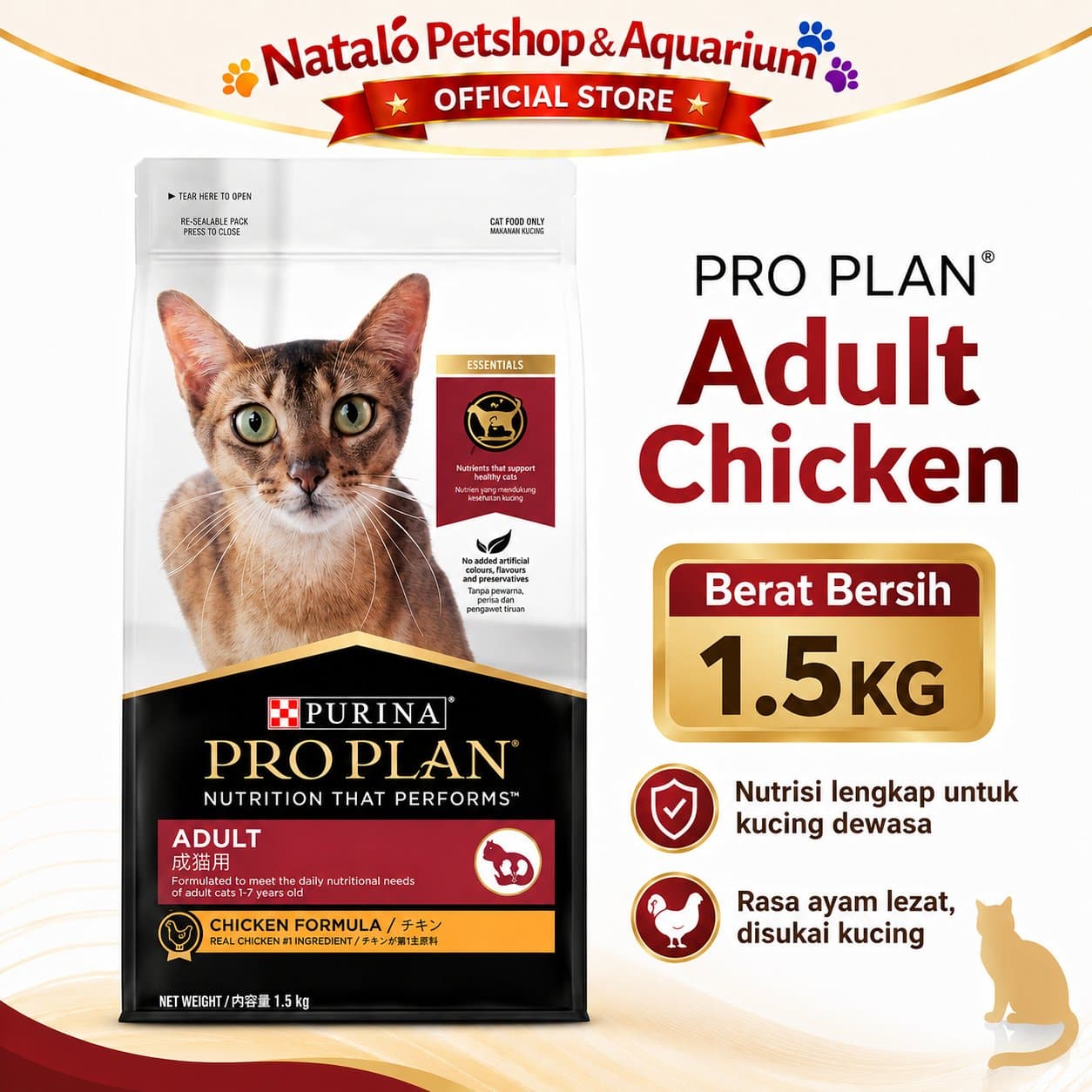 PRO PLAN Adult Cat Food Chicken Formula 1.5KG Freshpack - Makanan Kucing Dewasa PROPLAN 1.5 KG Super Premium - gambar 1