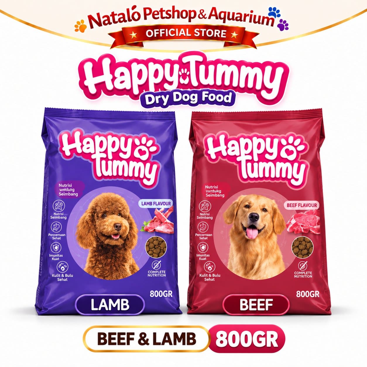 Happy Tummy Dry Adult Dog Food Beef / Lamb 800GR - Makanan Kering Anjing Dewasa 800 GR - gambar 6