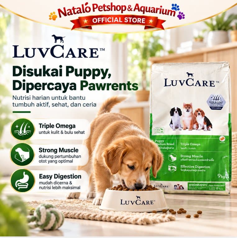 Luv Care Puppy Medium Breed Triple Omega 9KG Dog Food Makanan Anjing Kering Puppy Kulit Bulu Pencernaan - gambar 5