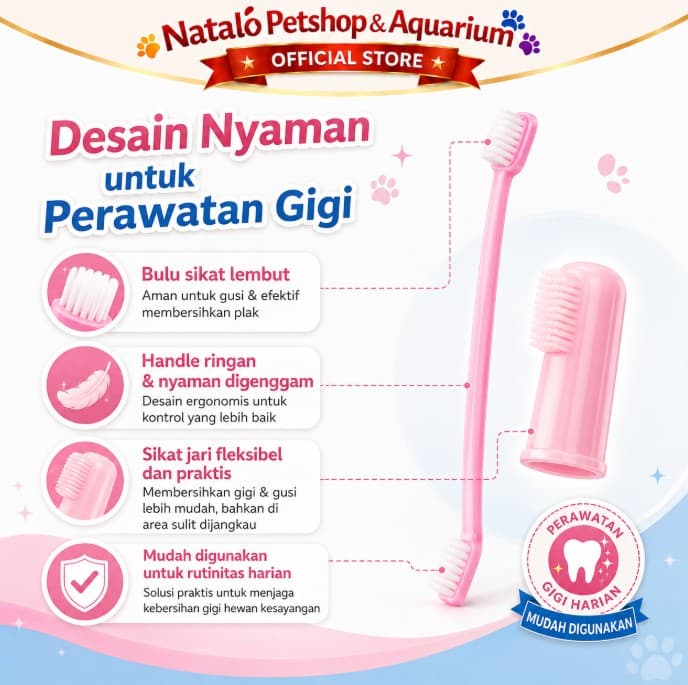 Sikat Gigi Hewan B001 + Sikat Jari | Sikat Gigi Kucing & Anjing | Pet Toothbrush Set Pembersih Gigi Hewan - gambar 4