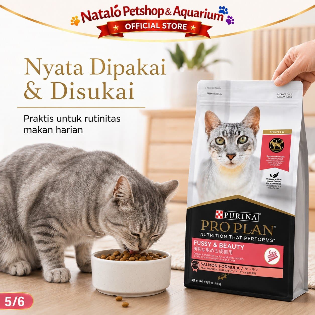 PRO PLAN Fussy & Beauty Salmon Formula Adult Cat Food 1.5 KG - Makanan Kucing Dewasa PROPLAN untuk Perawatan Kecantikan Bulu 1.5KG - gambar 5