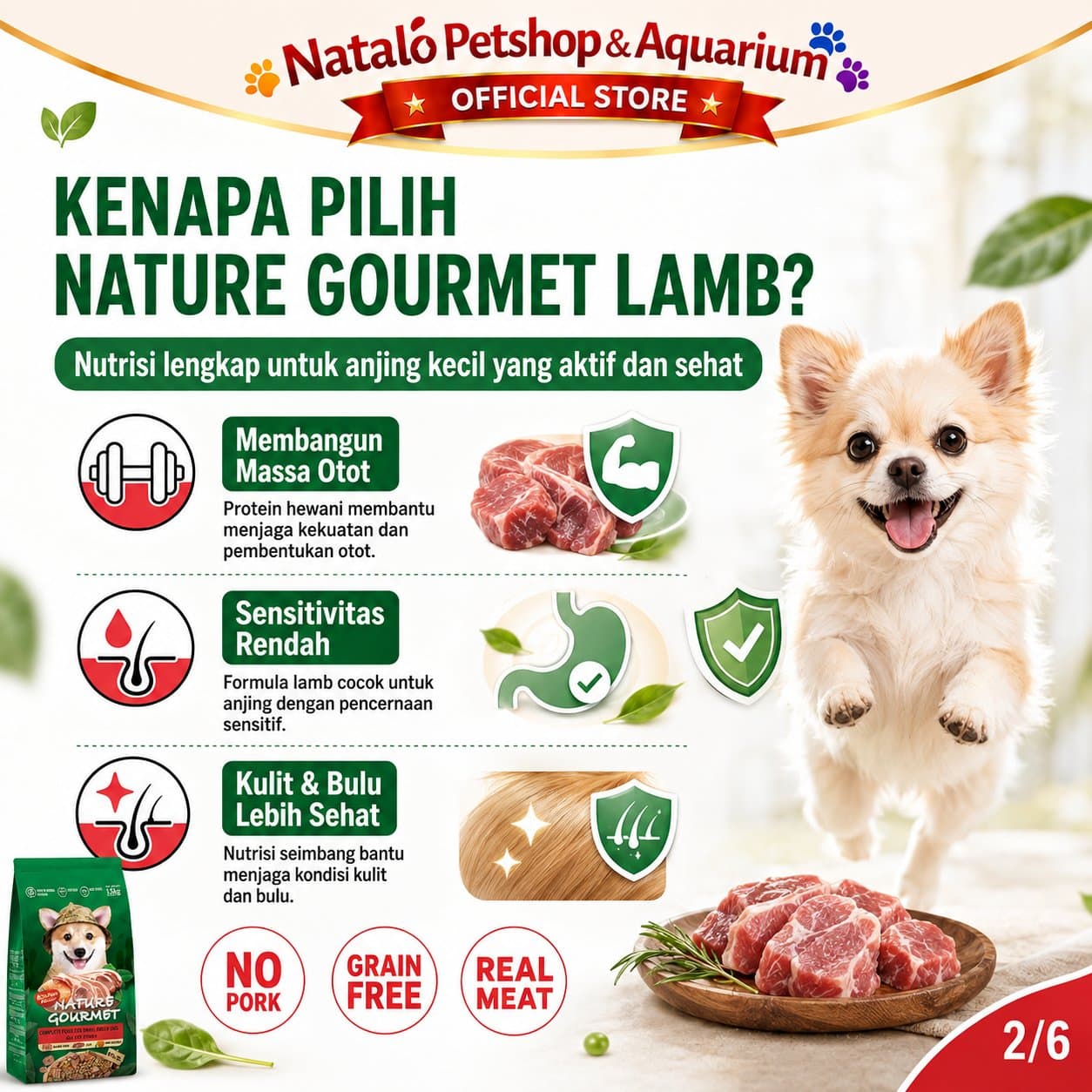 Kitchen Flavor Nature Gourmet Complete Food for Small Breed Dog Lamb All Life Stages 1.5KG - Makanan Anjing Semua Umur Rasa Domba 1.5 KG - gambar 2