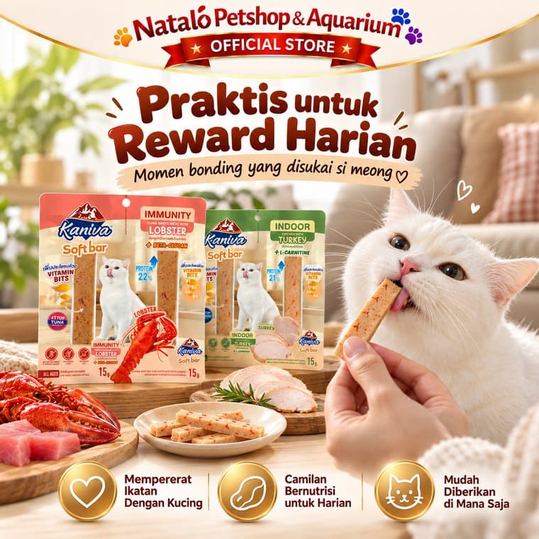 Kaniva Soft Bar 15gr x 2 Snack Kucing Premium Cat Treat Tuna Lobster Chicken Turkey Immunity Indoor Vitamin Protein - gambar 5