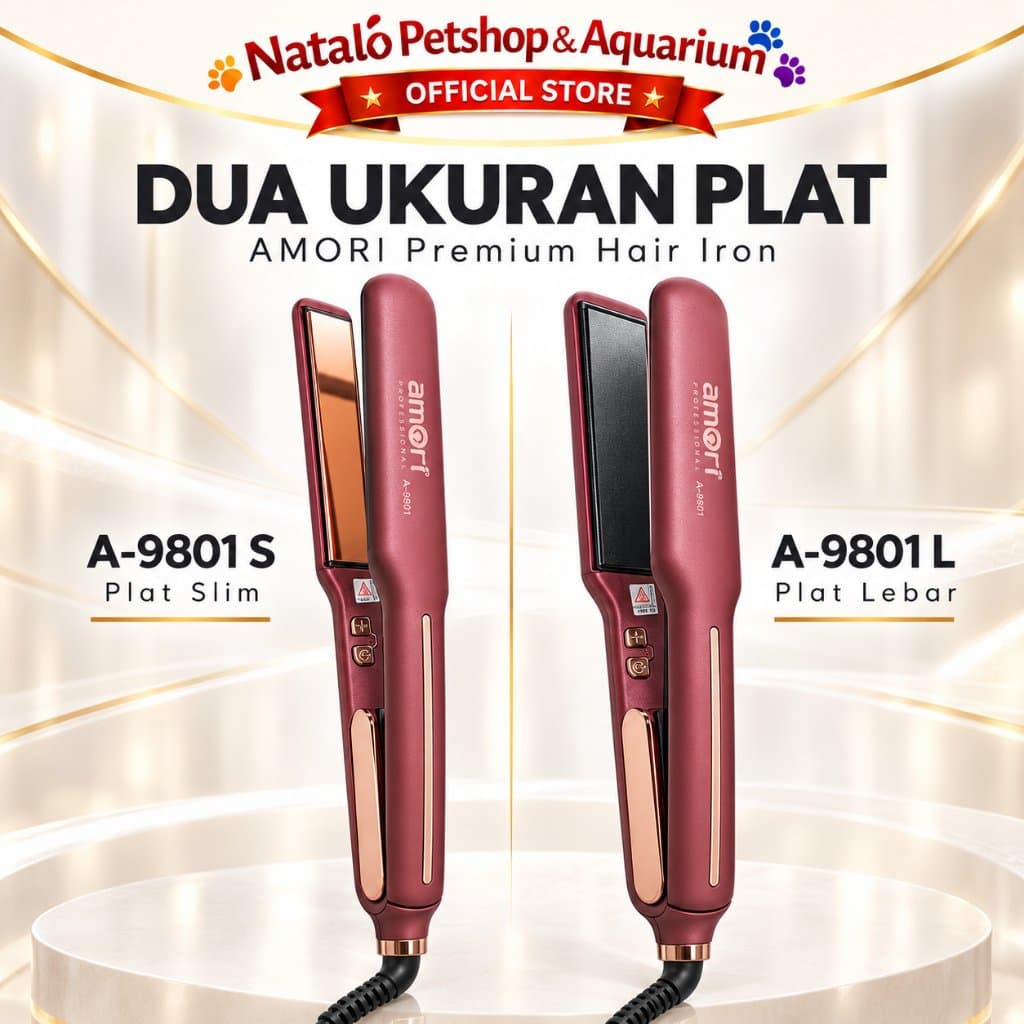 AMORI A9801S A9801L Catokan Pelurus Rambut Profesional 75W Premium Hair Iron Plat Slim & Lebar - gambar 2