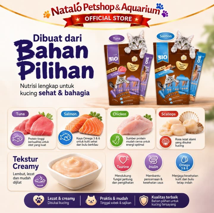 Bio Creamy per box isi 12 pcs stick 4x15Gr Cat Kitten Liquid Snack Baim Wong Jajanan Kucing - gambar 5